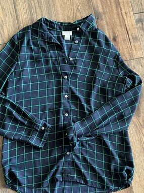 J. Crew Navy Shirt with Green Windowpane Grid